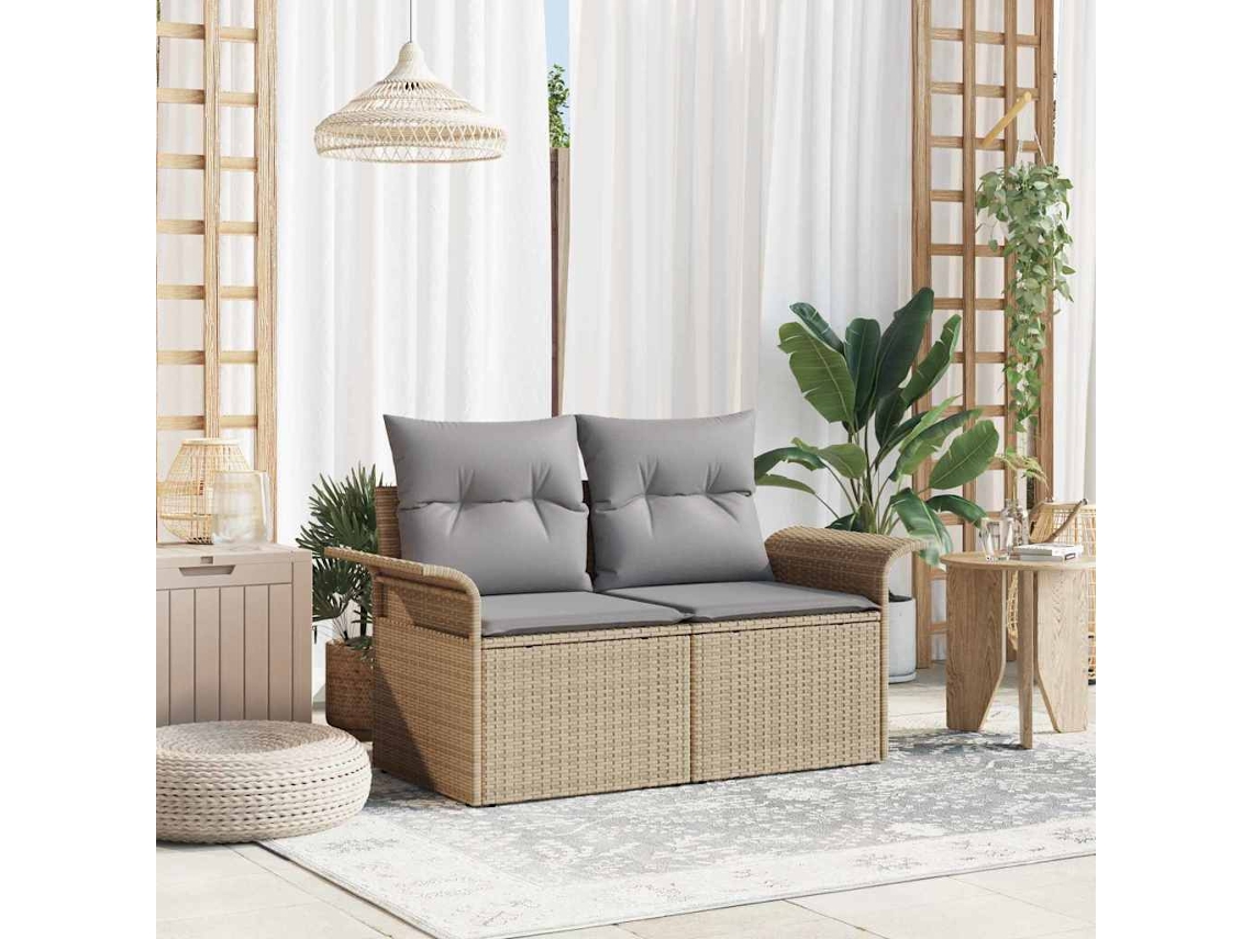 Vidaxl Sofá De Jardim Com Almofada Bege 141 X 62 X 69cm Vime Pe