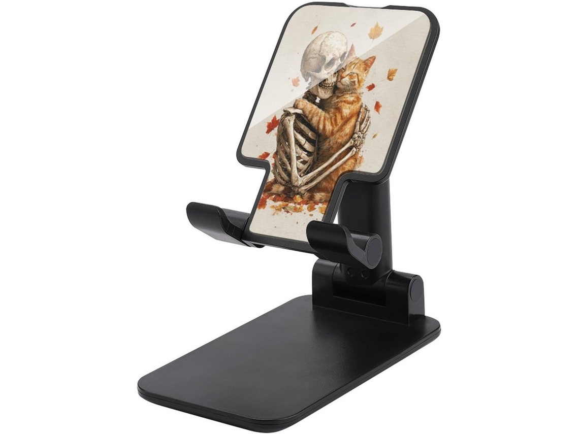 Suporte De Mesa Ajustável E Dobrável Para Celular Com Desenho Esqueleto Abraçando Um Gato