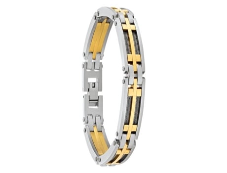 Pulseira Masculina Jourdan Priam Aço Branco E Dourado Elos Articulados Garantia De 1 Ano