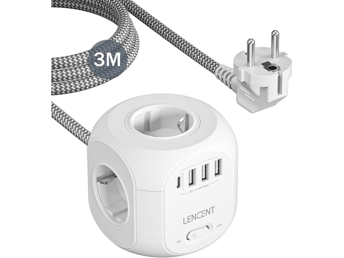 Multiprise Avec Interrupteur Cube Secteur 4 Prises, 3 Usb
