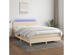 Vidaxl Cama Box Spring C/ Colchão E Led 140x200 Cm Tecido Cor Creme
