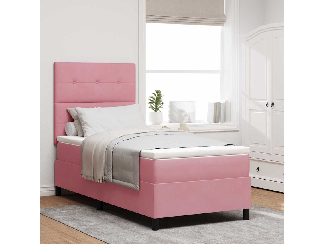 Vidaxl Cama Box Spring Led com Cabeceira Rosa 90 X 200 Cm Veludo