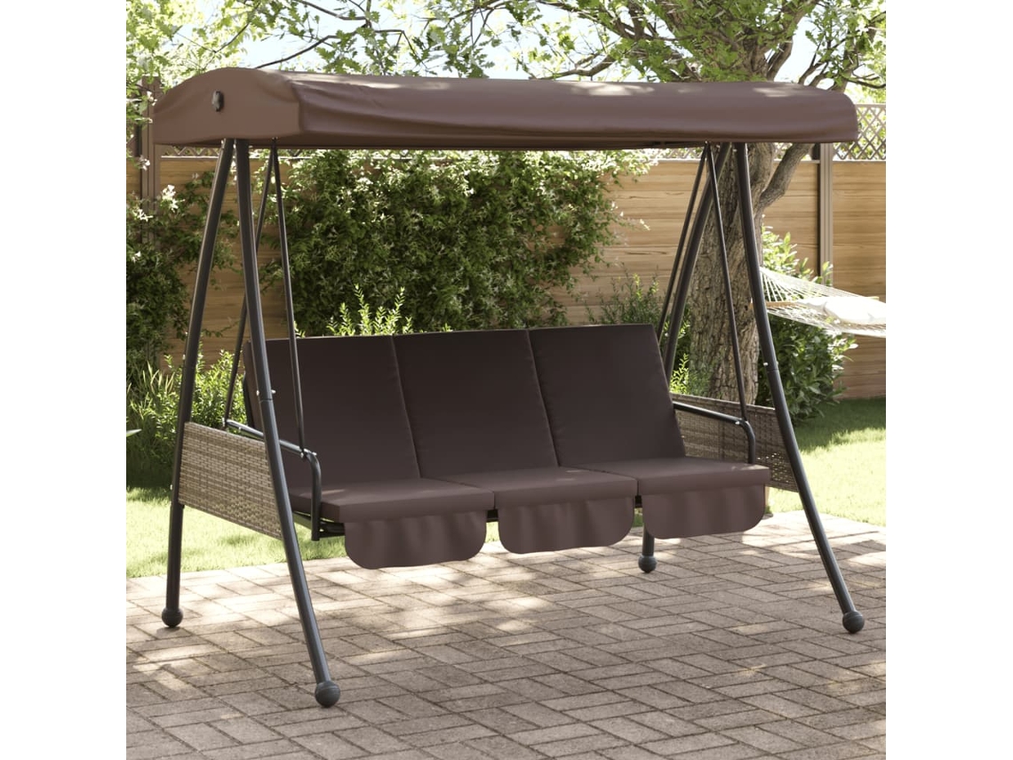 Vidaxl Banco Baloiço Para Jardim Com Toldo Ajustável Aço Castanho Café