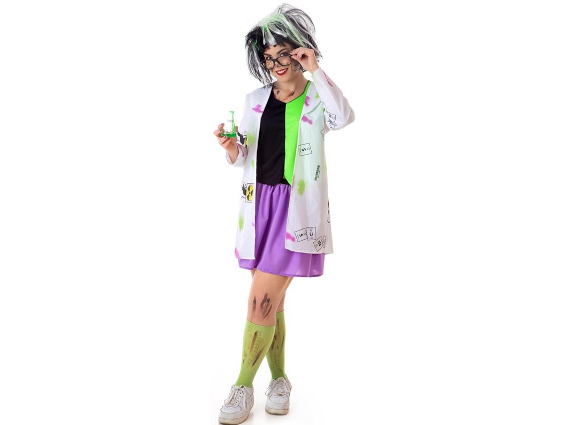 Fato de Cientista Louca branca e verde para mulher