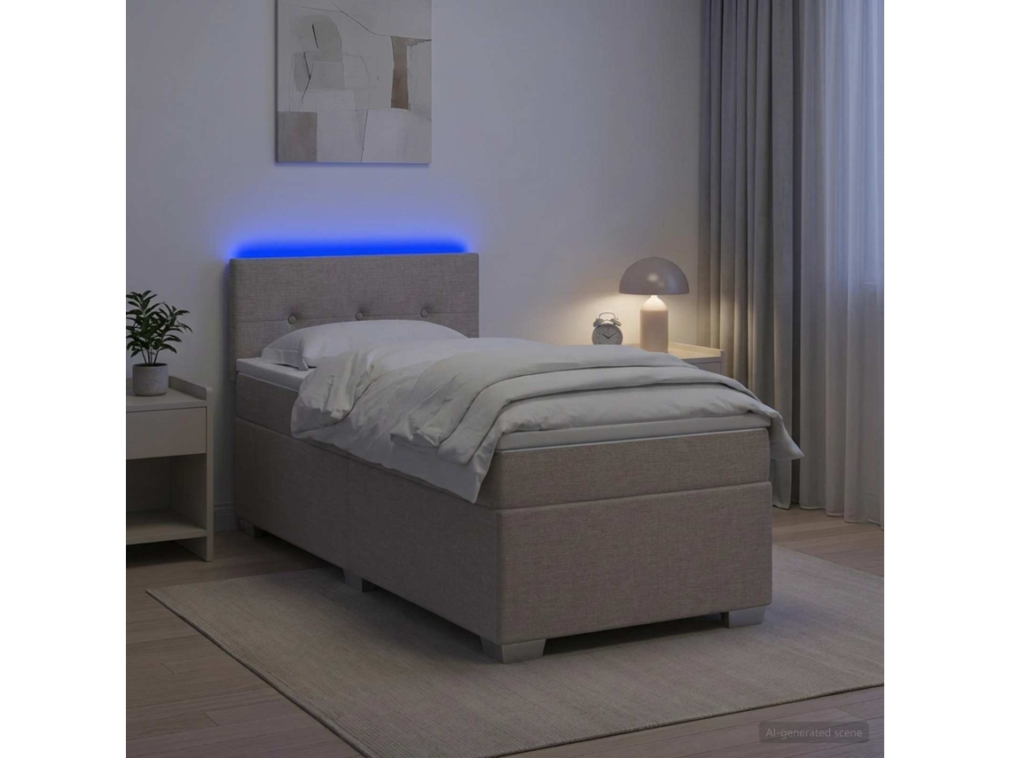 Vidaxl Cama Box Spring Com Colchão E Led Cinzento-acastanhado Tecido