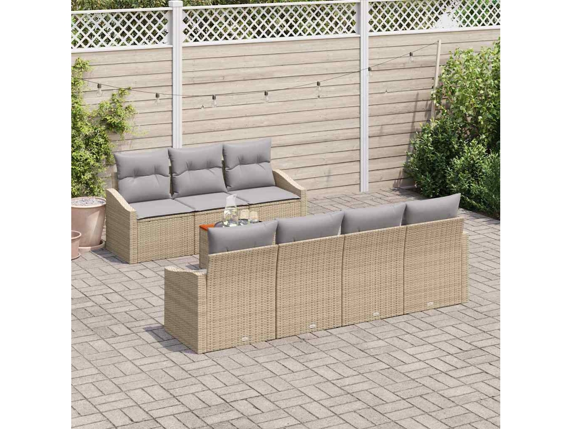 Vidaxl Conjunto De Sofá De Jardim Com Almofada 8 Pcs Bege Vime Pe