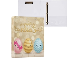 Pasta de 3 Argolas para Papel Tamanho Carta , Lindas Estampas Ovos Páscoa com Prancheta, Pranc (27,9 X 21,6 Cm)
