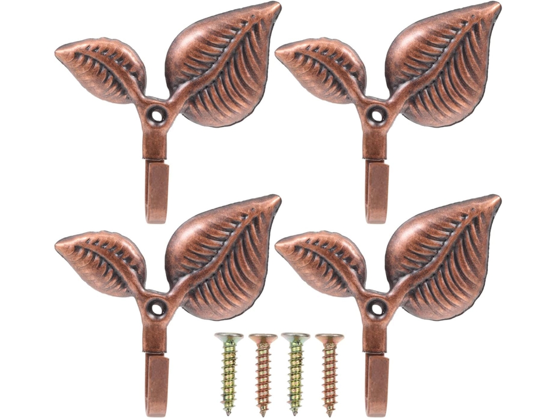 Conjunto De 4-ganchos Parede Em Formato Folha Cobre Cabides Metal Elegantes Para Hall Entrada, Quarto E Banheiro