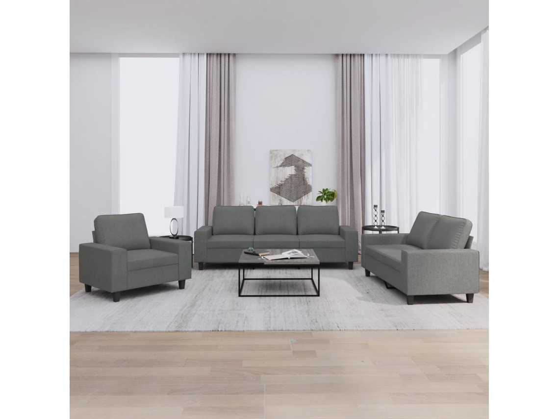 Vidaxl 3 Pcs Conjunto De Sofás Tecido Cinzento-escuro