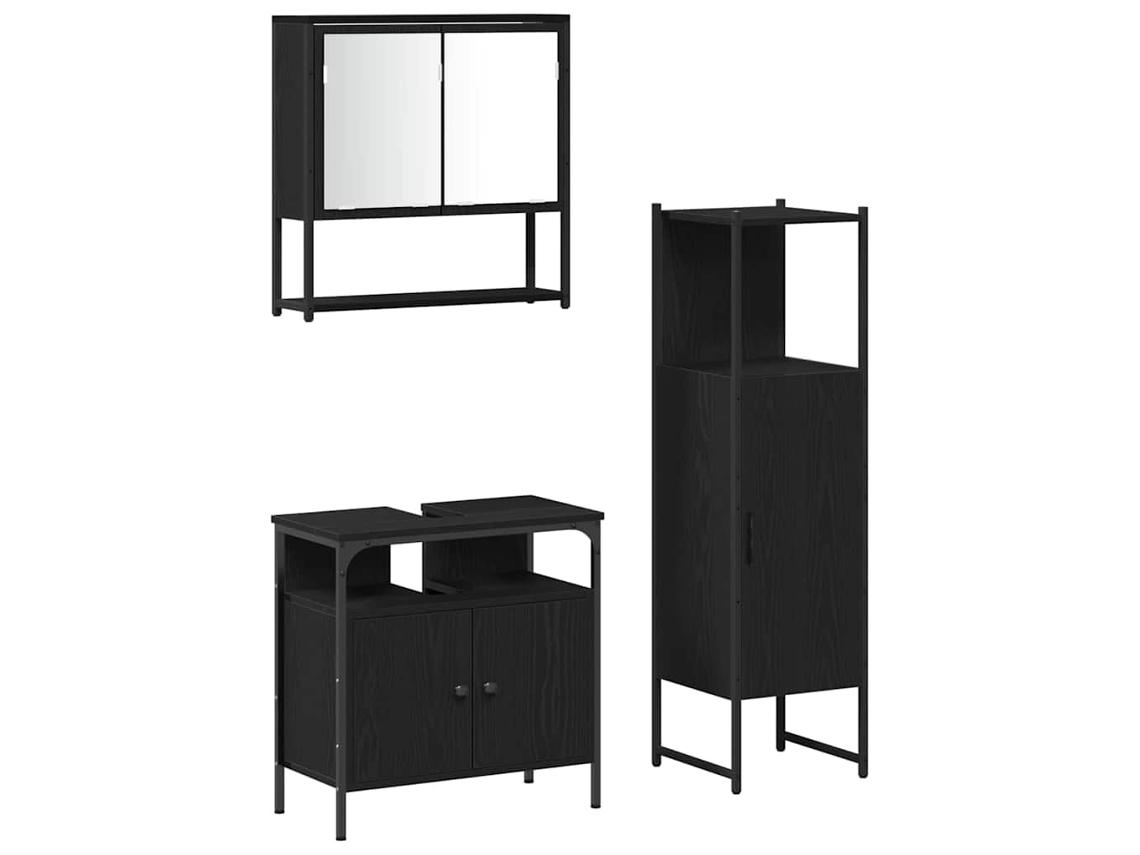 Conjunto de Móveis para Banheiro MAISON EXCLUSIVE 3 Pcs Preto Madeira Processada