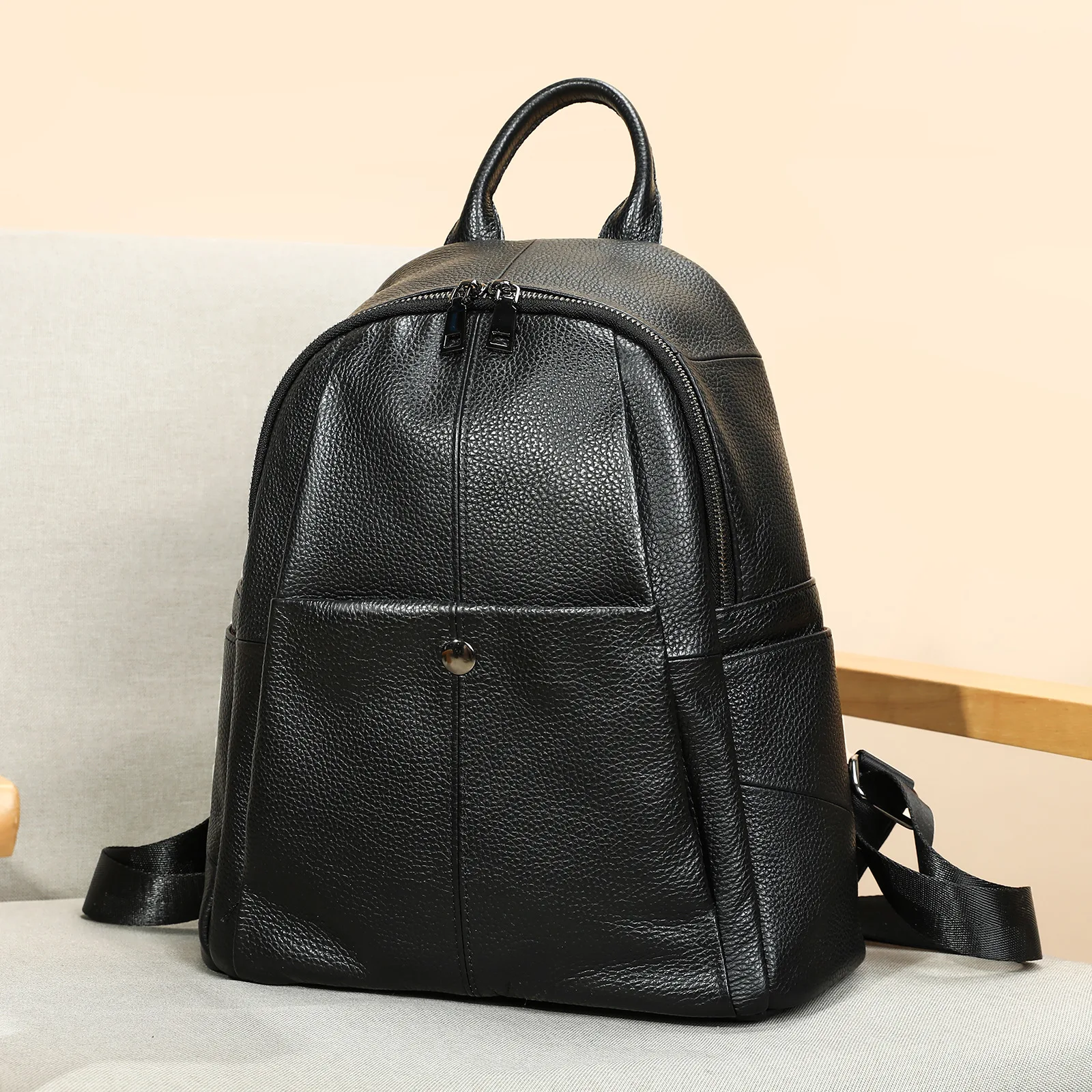 (2368-preto) Mochila Feminina De Couro Genuíno, Modelo 2026, Elegante E Luxuosa Para Viagens.