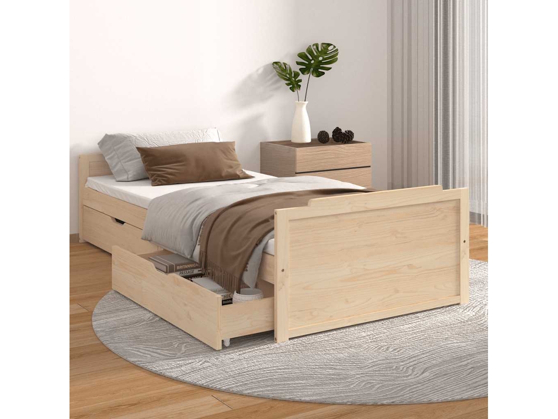 Vidaxl Estrutura De Cama Com Gavetas 90x200 Cm Pinho Maciço