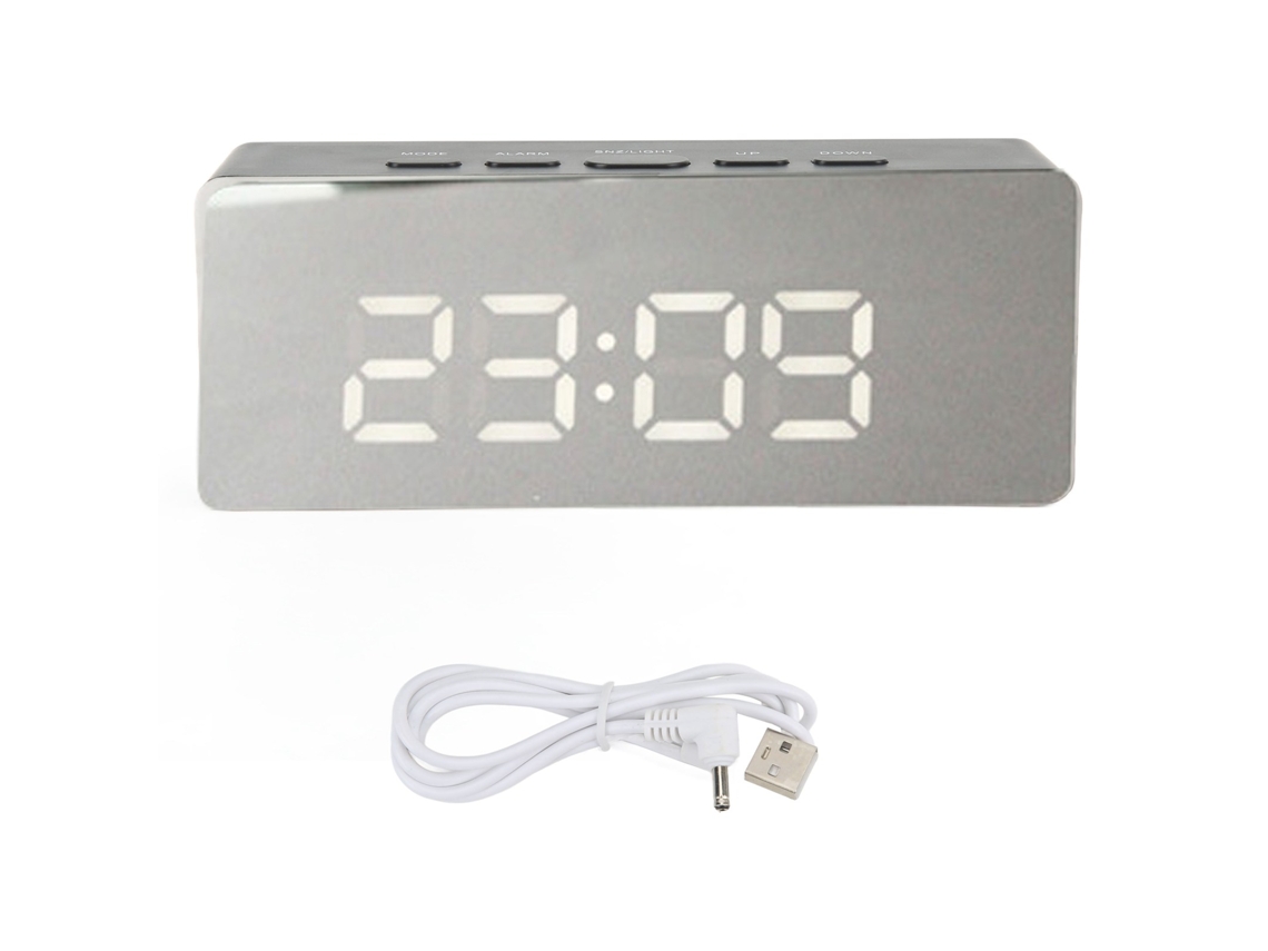Reloj Digital Led Pantalla Grande Hd Espejo Alarma Casa Batería O Cable Negro