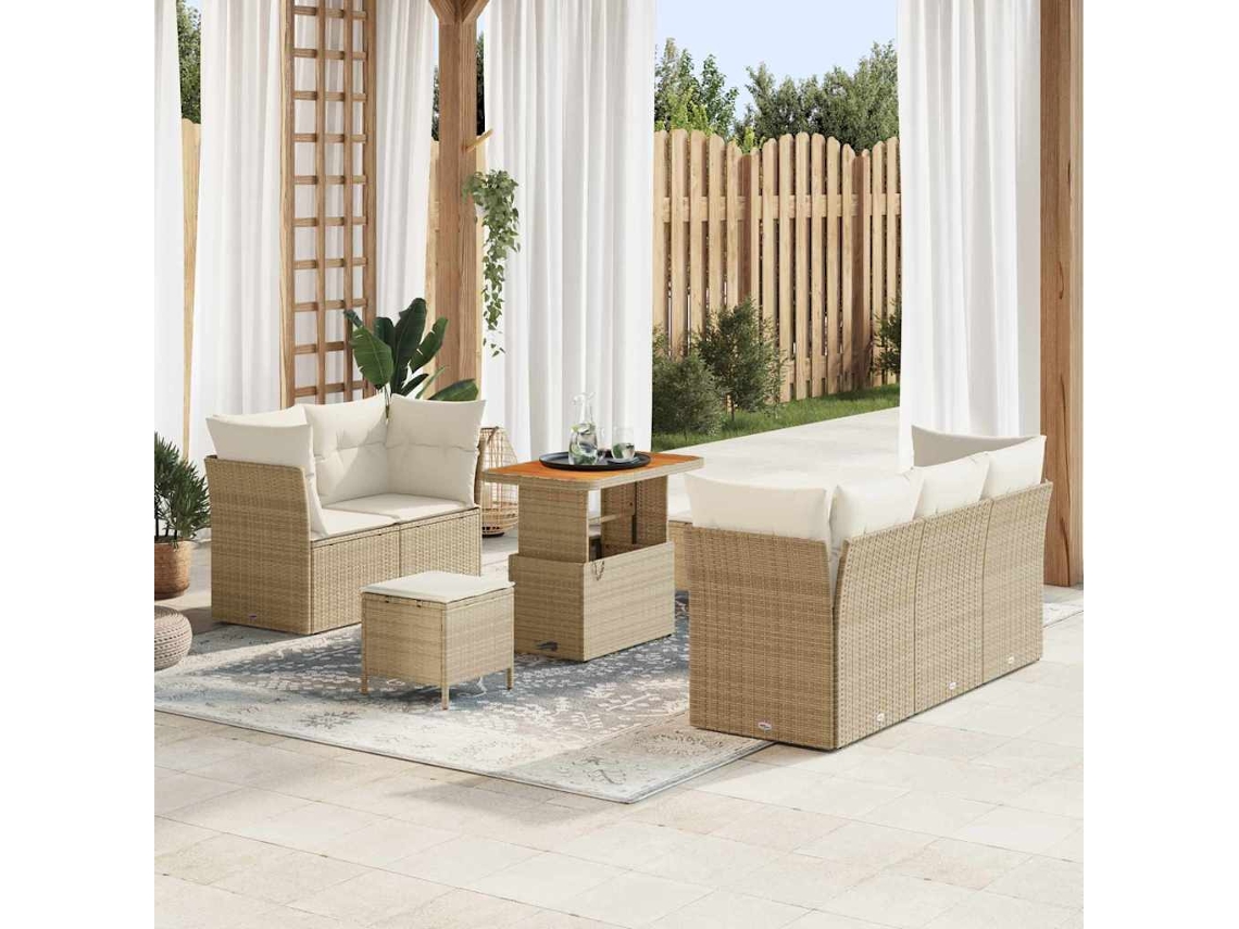 Vidaxl Conjunto De Sofá De Jardim 8 Unid. Bege Vime Pe