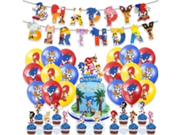 Conjunto De Decoração Para Festa De Aniversário Com Tema Sonic The Hedgehog Bolo Com Bandeira Sonic Drag E Pingentes De Balão Em Espiral