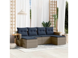 Vidaxl 6 Pcs Conjunto Sofás P/ Jardim C/ Almofadões Vime Pe Cinzento