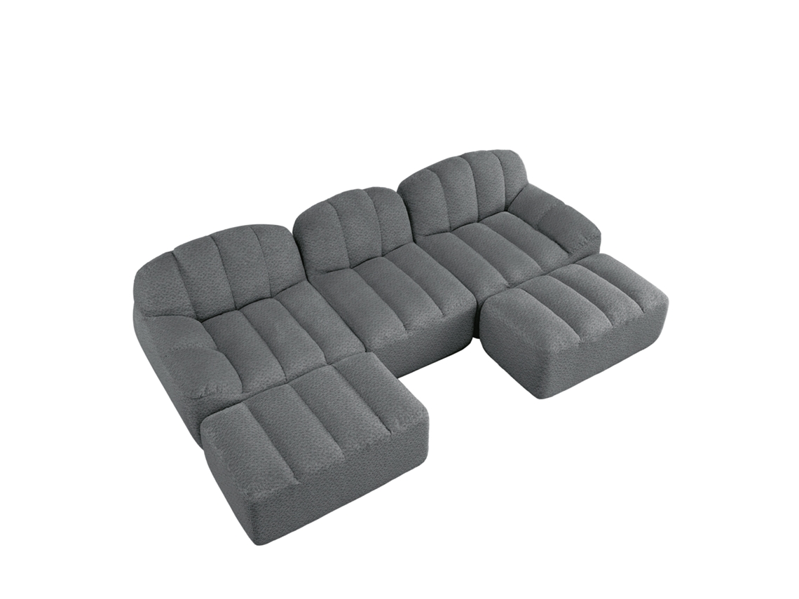 Sofá Modular U De 3 Lugares Com 2 Puff, Estofado Em Espuma Densa 32d, Confortável Para Sala De Estar, Tecido Macio, Cinza