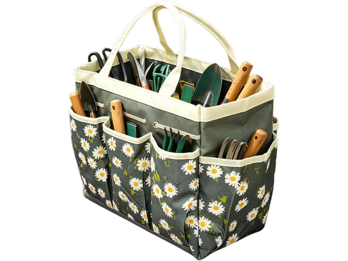Bolsa de armazenamento impermeável para jardinagem com vários compartimentos.
