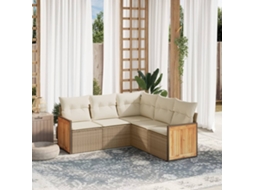 Vidaxl 5 Pcs Conjunto De Sofás P/ Jardim Com Almofadões Vime Pe Bege