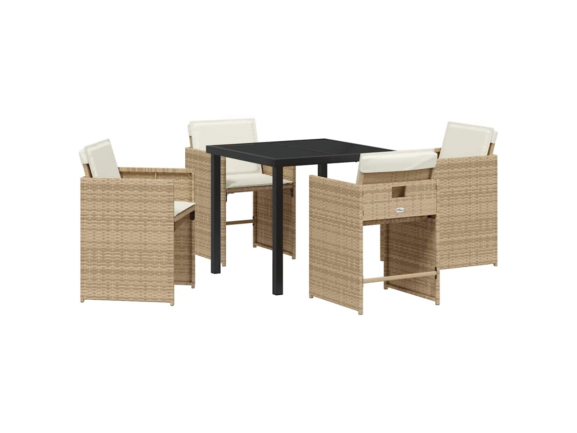 Conjunto de Jantar para Jardim 5 Pcs Bege Vime Pe MAISON EXCLUSIVE