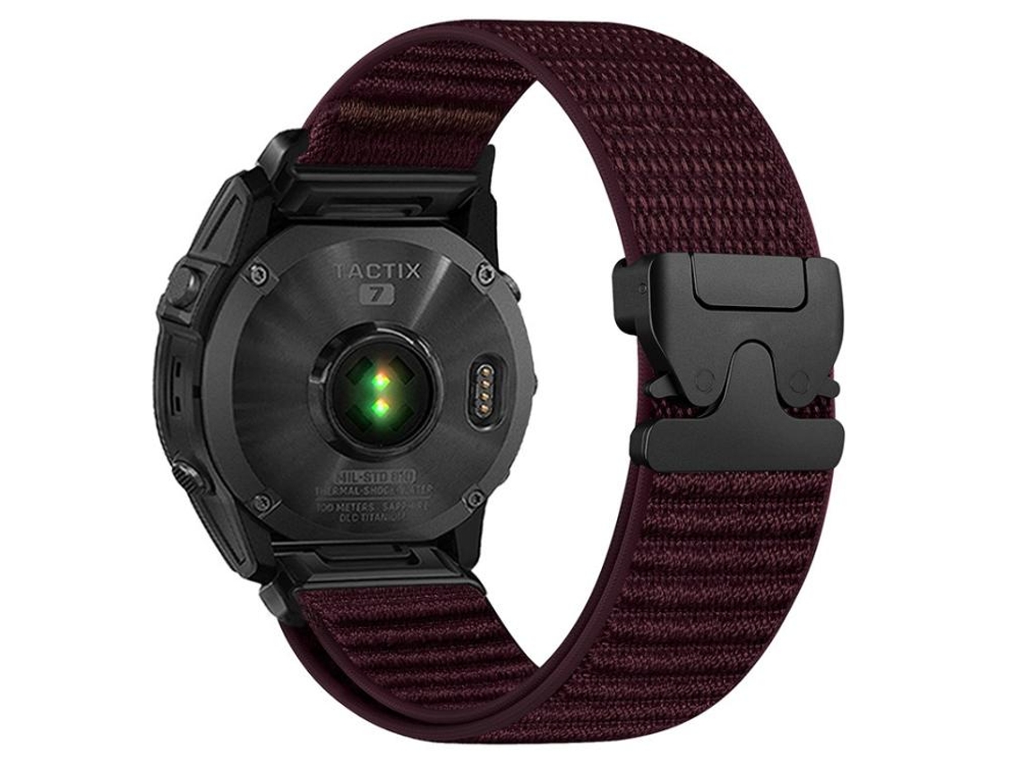 Bracelete Para Garmin (22mm) - Nylon Trançado - Padrão De Montanha - Fivela De Paraquedas - Ponteiras De Metal Ameixa