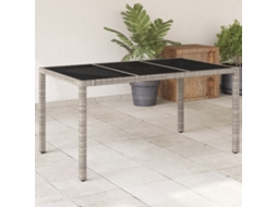 Vidaxl Mesa De Jardim C/ Tampo Vidro 150x90x75 Cm Vime Pe Cinza-claro