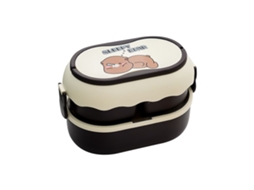 Caja De Bento De Doble Capa 3 Compartimentos 1600ml Portátil Con Cubiertos Para Trabajo Y Escuela Marrón Bonito