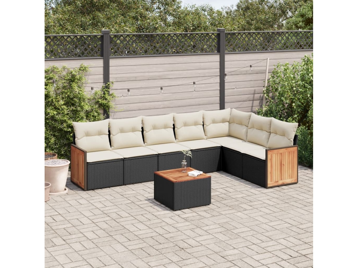Vidaxl 8 Pcs Conjunto Sofás de Jardim com Almofadões Vime Pe Preto