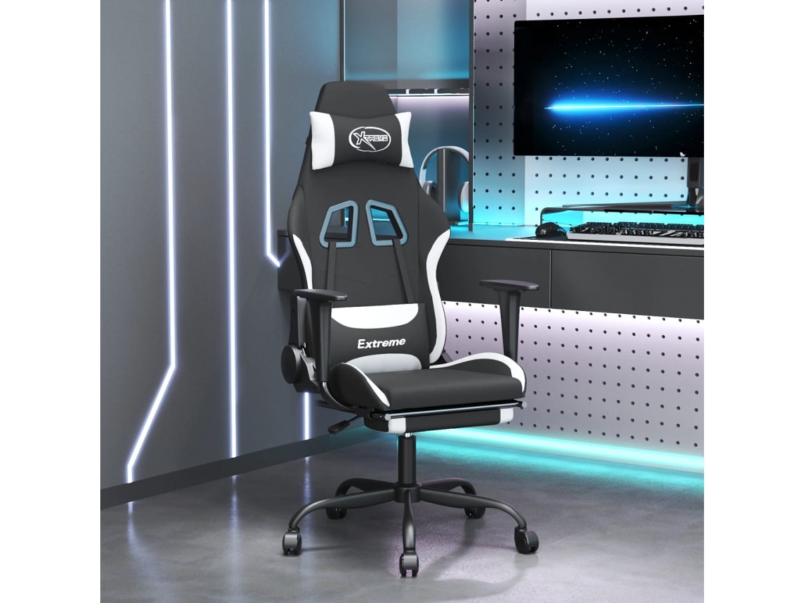 Vidaxl Cadeira De Gaming Com Apoio De Pés Tecido Preto E Branco