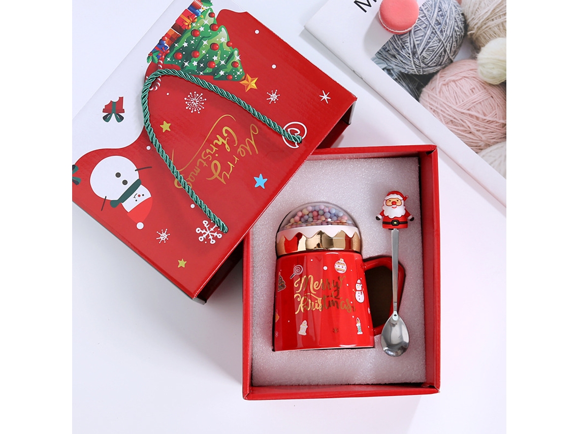 Caneca De Natal (vermelha) Com Tampa E Colher, Estampa De Papai Noel, Caneca De Cerâmica Criativa Em Estilo Europeu.