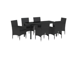 Conjunto 7 De Jantar Com Almofadas Vidaxl Polirattan Preto