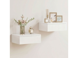 Conjunto De 2 Mesas De Cabeceira, Modelo De Parede, Com Gaveta, Para Quarto, Em Aglomerado, Brancas.