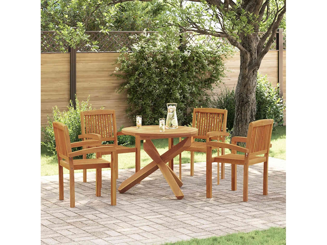 Vidaxl 5 Pcs Conjunto De Jantar Para Jardim Madeira De Teca Maciça