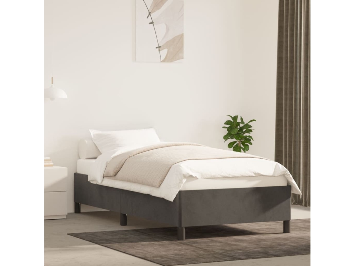 Vidaxl Estrutura De Cama Sem Colchão 90x200 Cm Veludo Cinzento-escuro