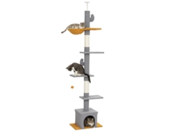 Árvore para Gatos, Altura 275 Cm, 6 Níveis para Gato Interno, do Chão Ao Teto, com Plataformas, Canil, Cinza Claro Ge