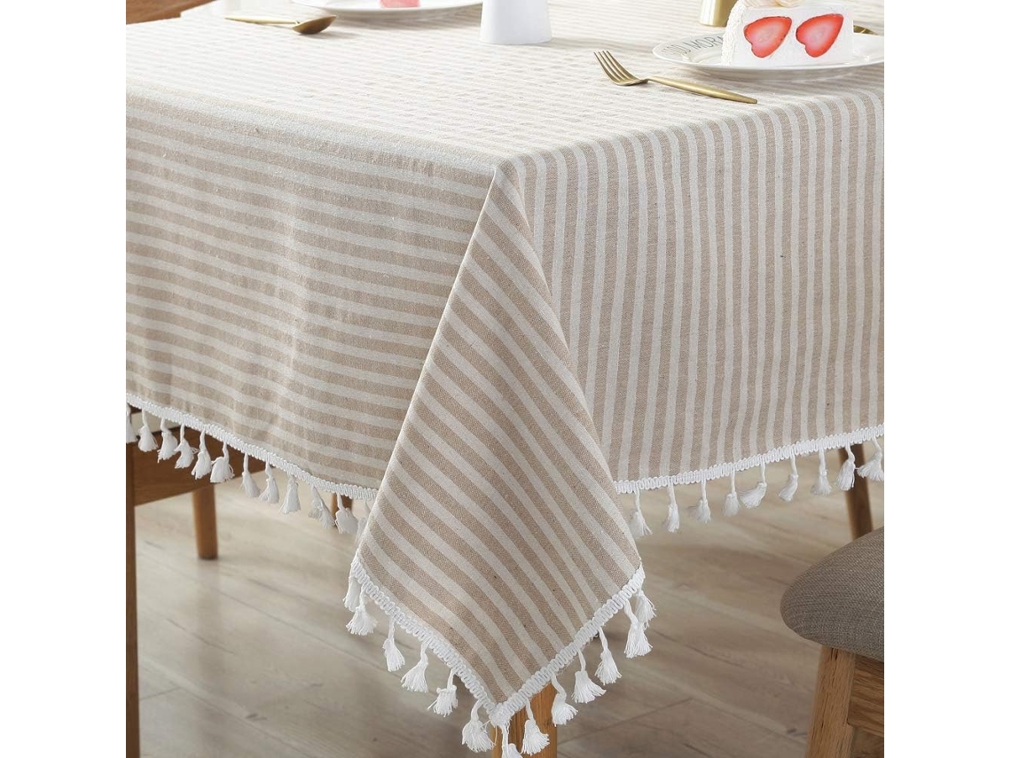 Toalha De Mesa Listrada De Algodão E Linho, Toalha De Mesa Retangular Com Borlas, Toalha De Mesa À Prova De Poeira, Decoração De Mesa De Cozinha (140