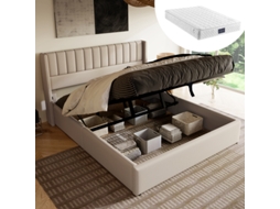 Cama de casal 140x200cm, feita de madeira e metal, robusta, durável, design prático, fácil de montar, qualidade superior, colchão não incluído.