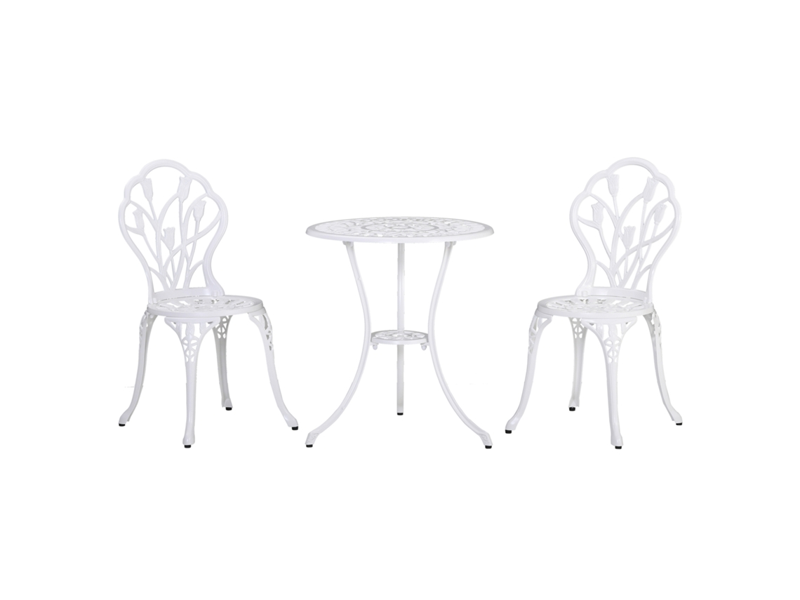 Conjunto de Jardim BTFORUS 3 peças em alumínio com 2 cadeiras 42,5x47,5x89 cm e mesa redonda Ø60x67 cm branco