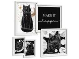 Conjunto De Pinturas Gatos Pretos Boho Cosmos Espelharte (5 Peças)