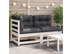 Vidaxl Sofá De 2 Lugares P/ Jardim C/ Almofadões Pinho Maciço Branco