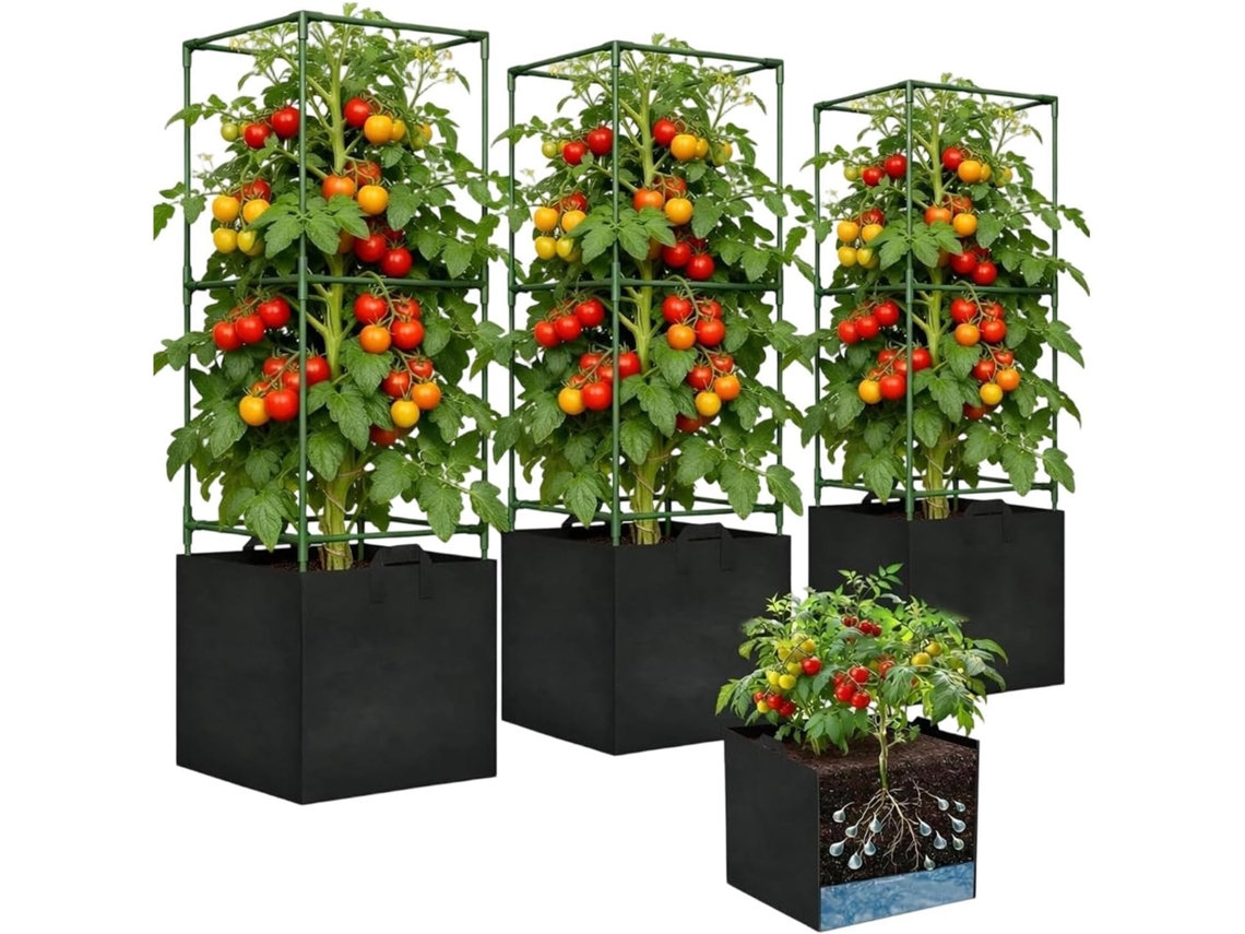 Gaiola Quadrada para Tomate, Aço Inoxidável, 3 Peças Suporte Quadrado para Tomate e Outras Plantas para Feijão, CHABERLU
