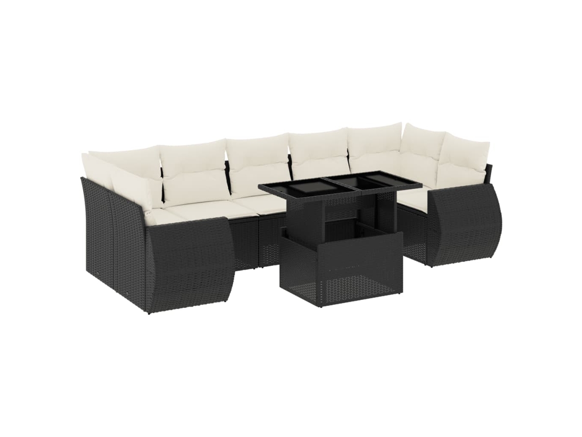 Conjunto 8 sofás de jardim com almofadões VIDAXL vime PE preto