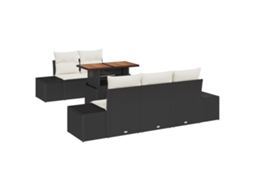 Conjunto 6 Conjunto De Sofá De Jardim Vidaxl Preto Vime Pe (100 X 55 X 73 Cm)
