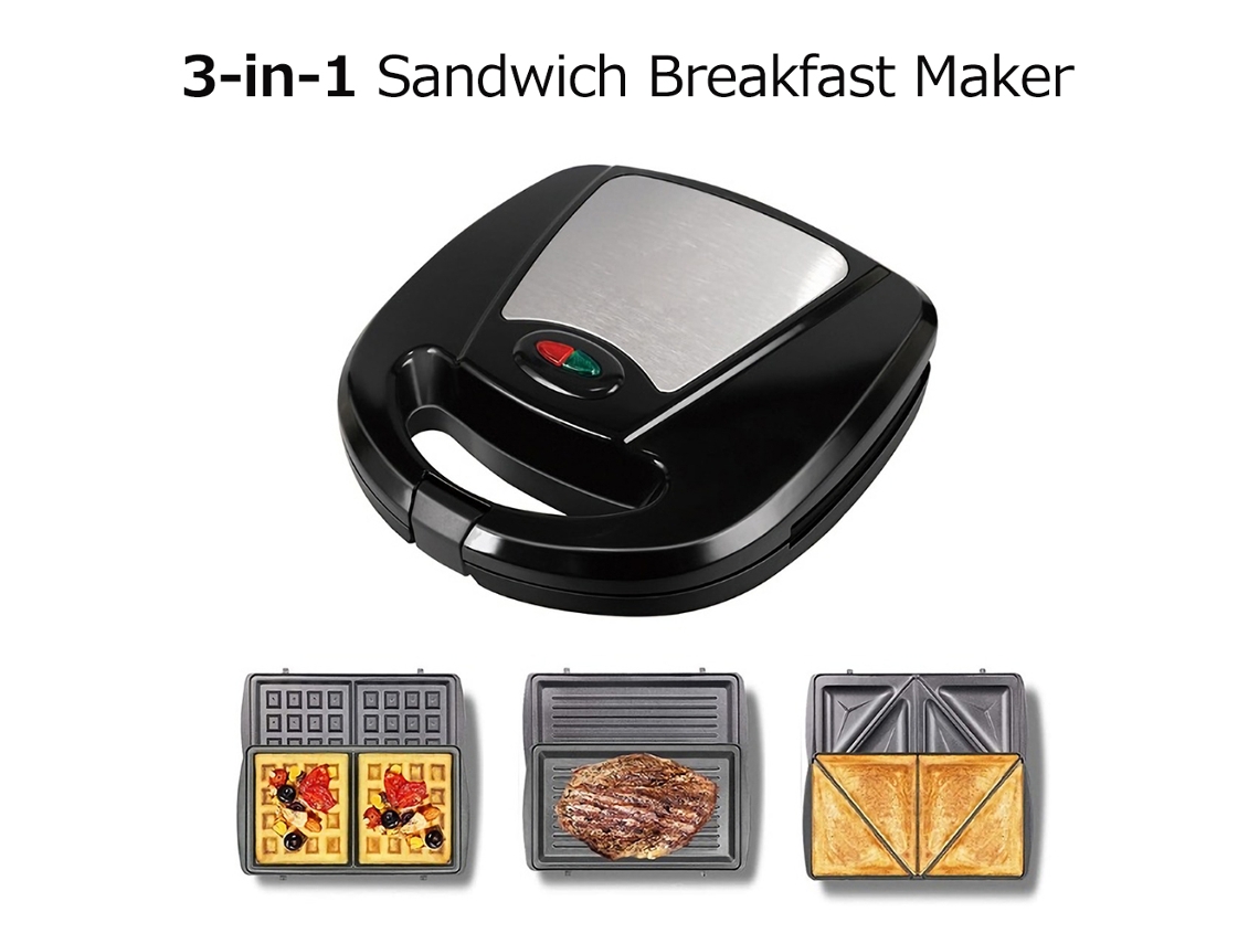 Laxiscreed Máquina De Sanduíche Multifuncional Com Waffles E Grelha Elétrica Em Aço Inoxidável