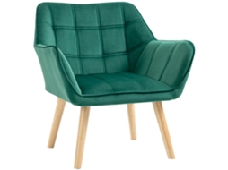 Poltrona Moderna Verde De Sala Estar Estofada Em Veludo Com Pernas Madeira Relaxante Para