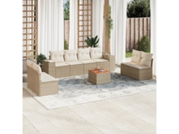 Vidaxl 9 Pcs Conjunto De Sofás P/ Jardim Com Almofadões Vime Pe Bege