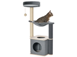 Árvore para Gatos de Vários Níveis, 95 Cm, com Casinha, Rede, Bola e Cordas de Sisal, 48 X 34 X 95 Cm, Cinza. ESSÊNCIACASA