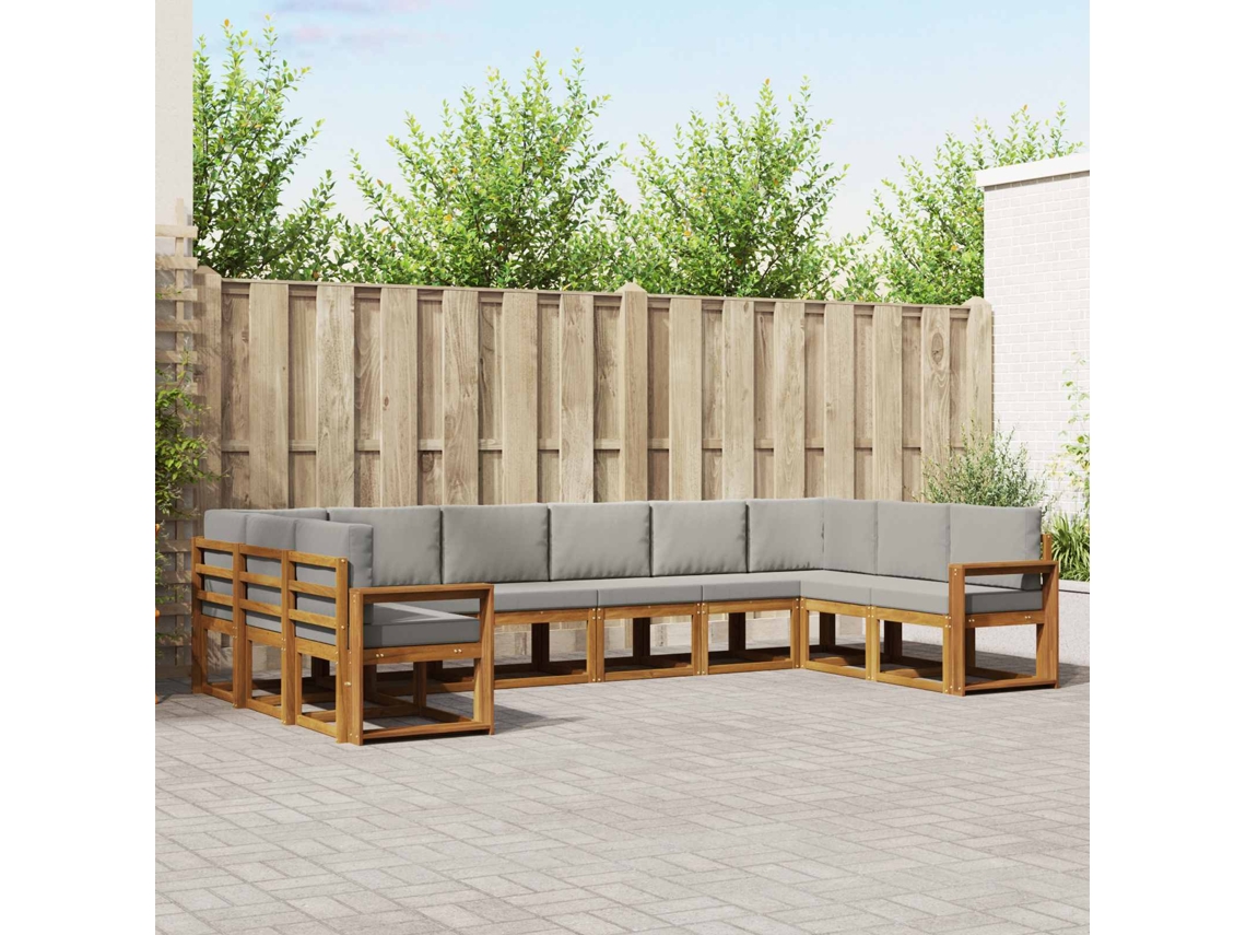 Vidaxl Conjunto De Sofás Para Exterior 10 Unid. Cinza Natural E Claro