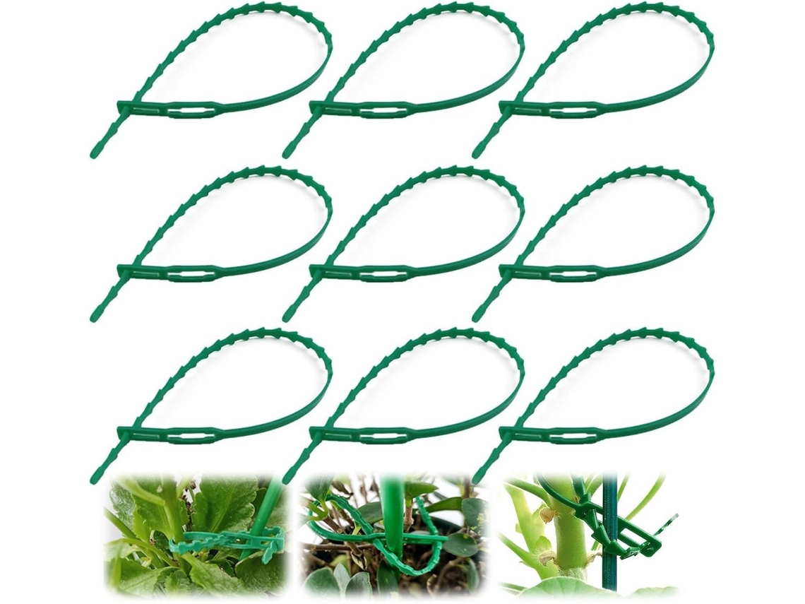 100 Amarras Ajustáveis para Plantas, 17 Cm, Verdes | AQUAFORGE