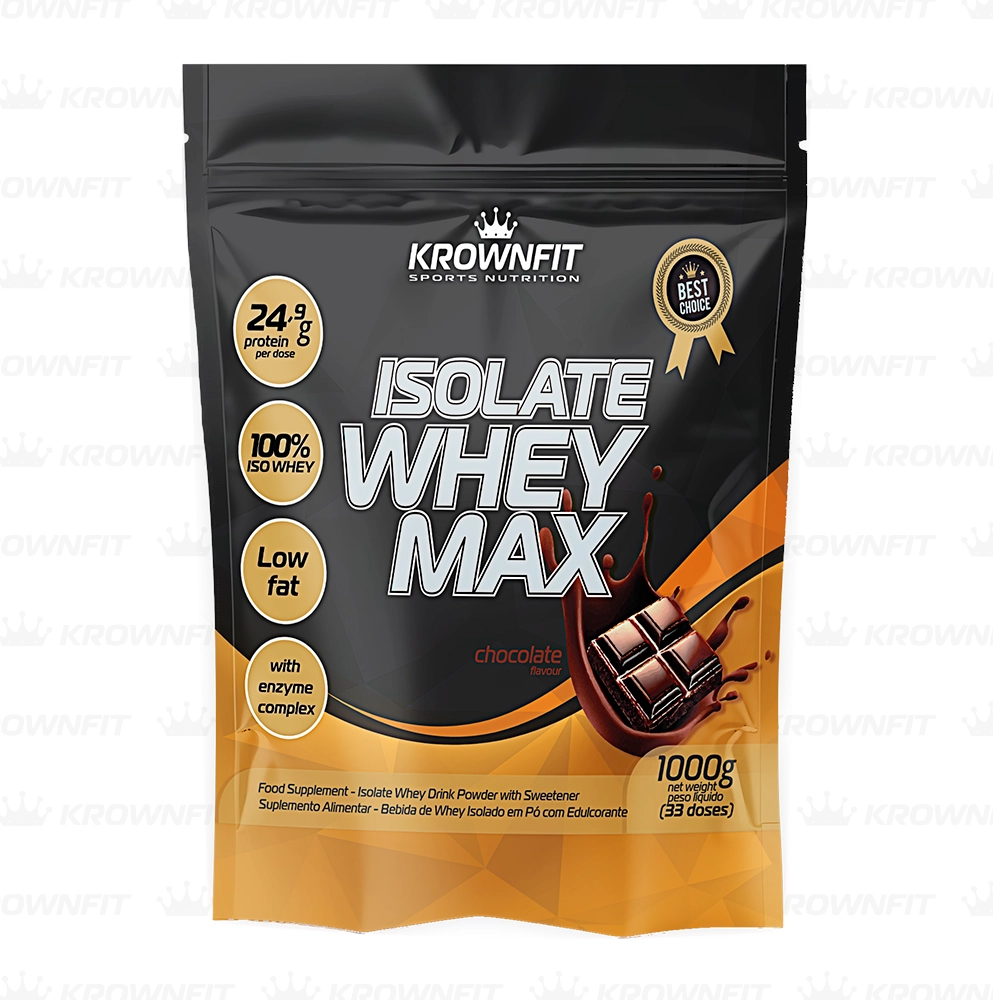 Proteína Whey Isolada KROWNFIT / Chocolate/ 1000g /83% proteína- 24,9g de proteína por dose de 30g